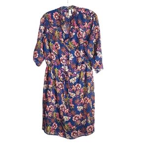 Tacera - Navy Floral Print Blue Dress - Size Small